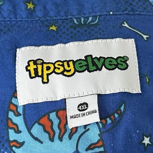 Tipsy Elves 4XL Hawaiian 4th of July Shirt Dinosaurs USA Flags Blue Short Sleeve - Picture 3 of 4